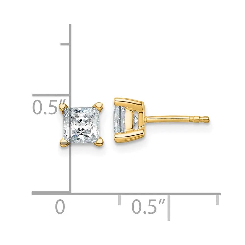 14k Gold 1 1/2 ct Princess Lab Grown Diamond Stud Earrings VS Clarity, D-E Color