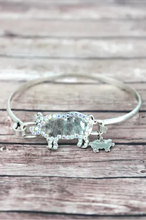 SALE! Iridescent Crystal Trimmed Burnished Silvertone Pig Bracelet